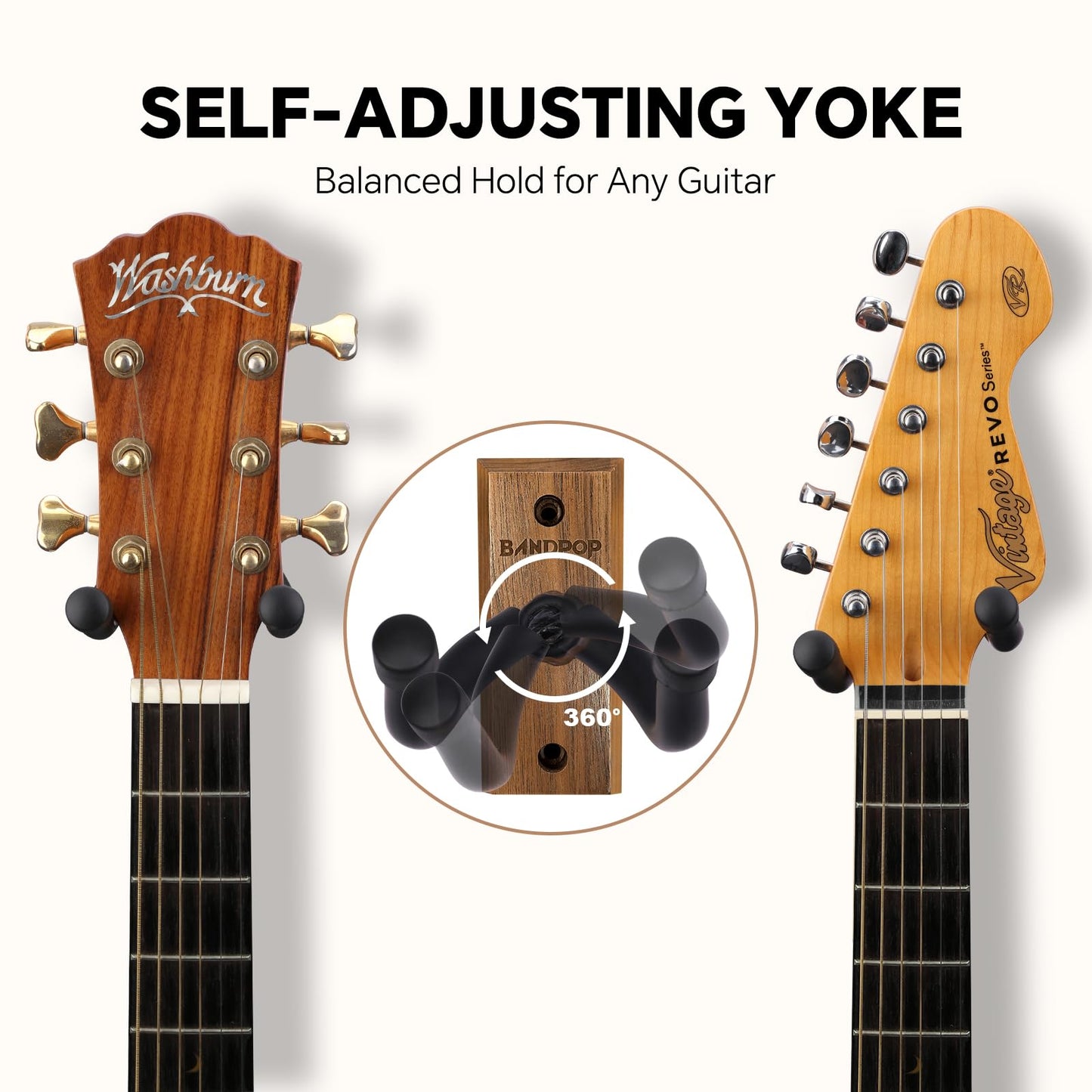 Bandpop Guitar Wall Mount - Solid Beech Wood Guitar Hanger with 5pcs Picks for Acoustic, Electric, Bass, Banjo, Mandolin