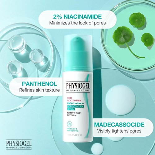 Physiogel Red Soothing CICA Balance Serum - Niacinamide Pore-Control Exfoliant for Blackheads | 1.69 fl. oz