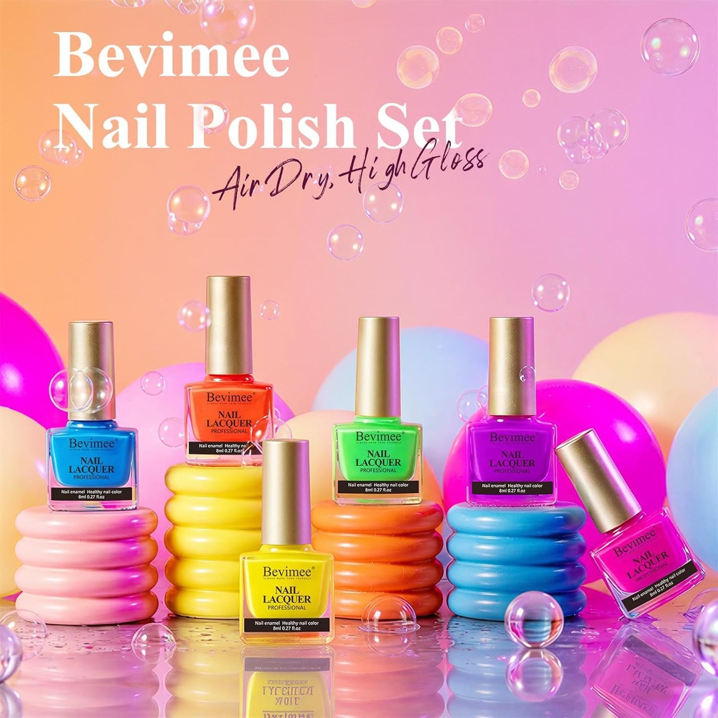 Skiennix Neon Nail Polish Set - Quick Dry 6 Colors for Vibrant Spring & Summer Manicures