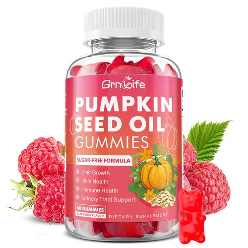 GrnLife Pumpkin Seed Oil Gummies with Saw Palmetto, Organic Pumpkin Seed Oil Supplement for Hair Growth & Skin Health, High Pure Extract for Women Men, Raspberry Flavor, 60 Count