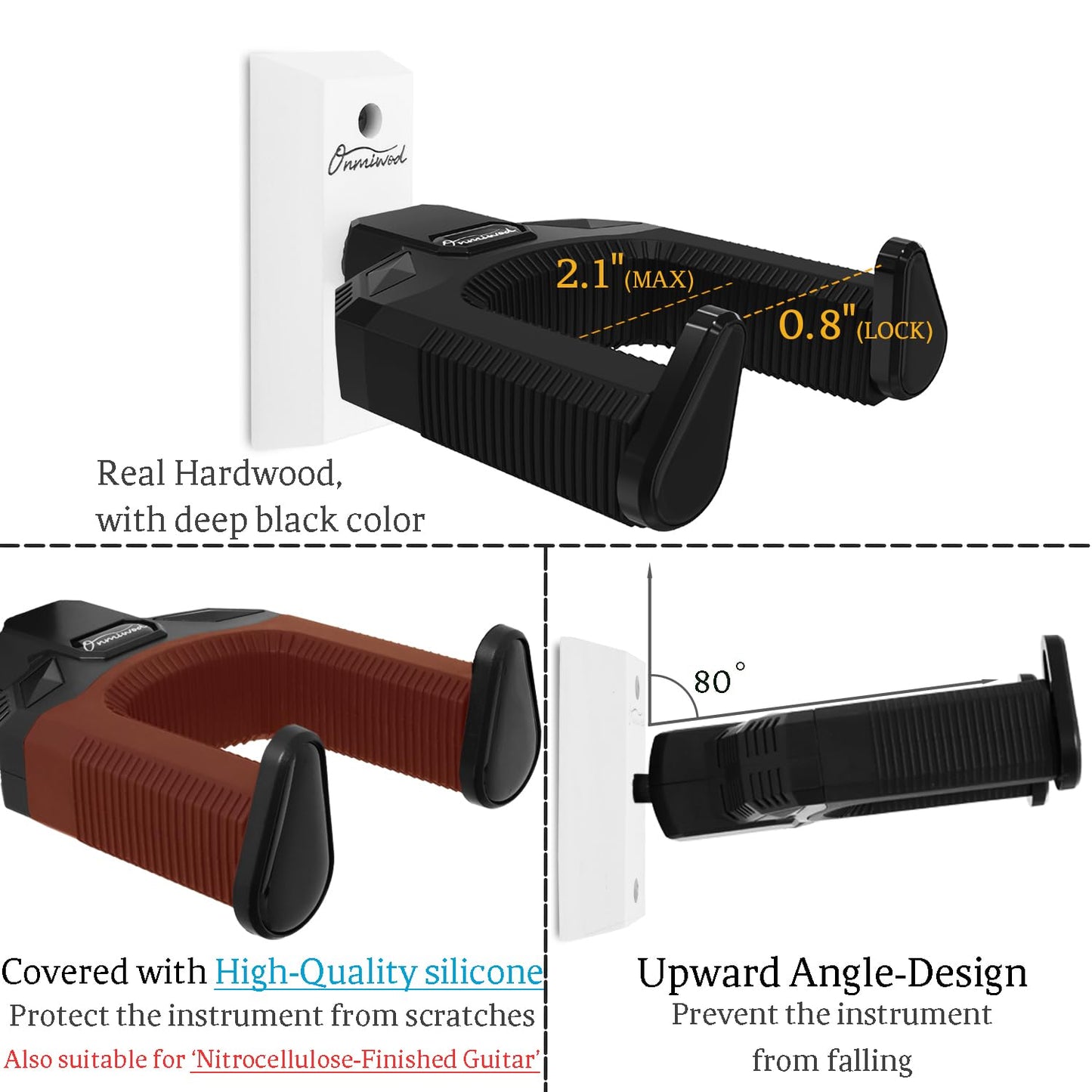 Guitar Wall Mount, Auto Lock Guitar Hanger Acacia Hardwood, Guitar Wall Hangers, Guitar Holder Hook Wall Stand for Classical, Acoustic, Electric Guitar, Bass, Ukulele, Gift for Guitar Player