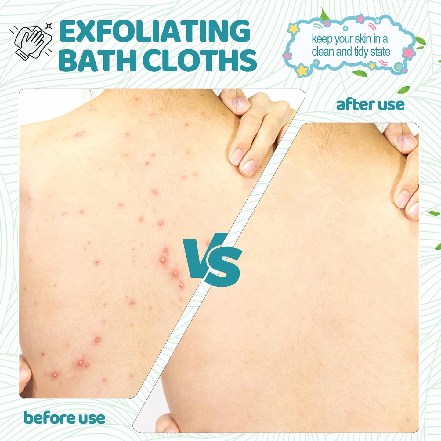 Tatuo 5 Pcs Exfoliating Face and Body Wash Cloths Towel Weave Bath Exfoliating Scrub Massage Bath Cloth for Women and Men, 10.63 x 9.05 Inch(Black Green Orange Blue Yellow Edge)