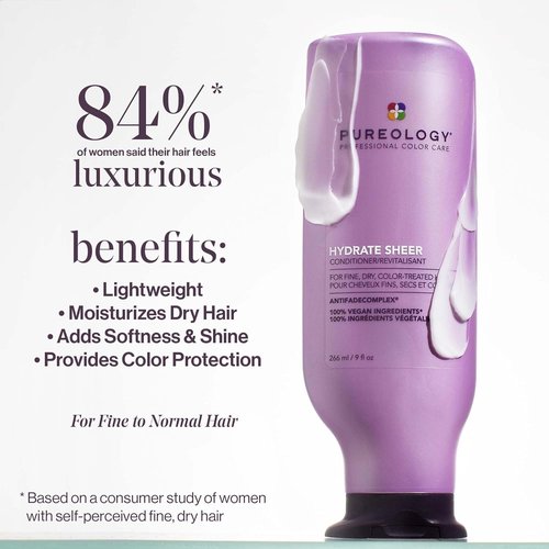 Pureology Hydrate Sheer Conditioner - Lightweight, Silicone-Free Hydration for Fine, Color-Treated Hair