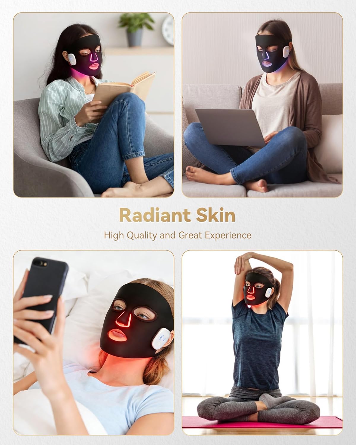 Skiennix Red Light Mask - Rechargeable Infrared Facial Treatment with 3 Custom Modes for Home Use