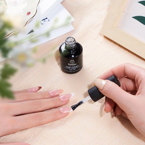 beetles Gel Polish No Wipe Gel Top Coat - Clear Color Top Coat Gel Nail Polish Shine Finish and Long Lasting, Soak Off Nail Lamp, 15ml Spring Nails Gifts for Women