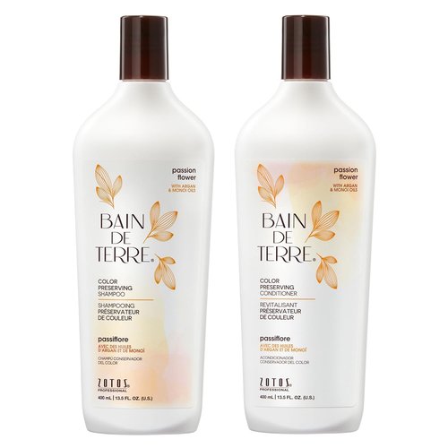 Bain de Terre Color Preserving Shampoo & Conditioner Set - Passion Flower | Protects Color-Treated Hair | 13.5 Fl Oz