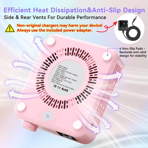 Makartt MIni Nail Dust Collector - Professional Powerful Suction Larina Dust Cleaner with LED Display, Adjustable Speed Wrist Rest and Reusable Filter for Nail Tech Acrylic Gel Polishing Pink