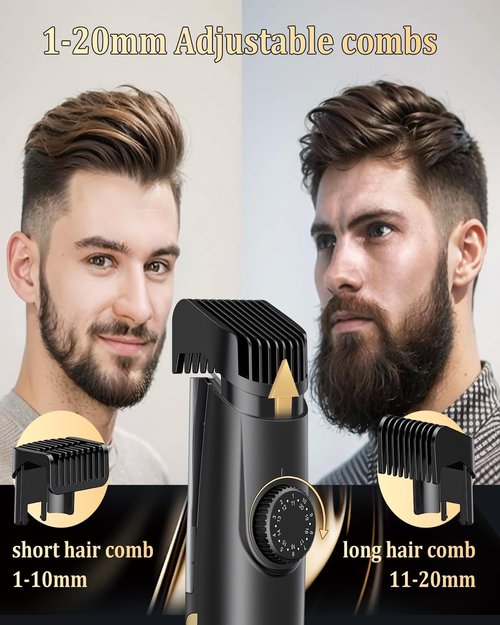 ENSSU Beard Trimmer - Rechargeable Electric Trimmer with Auto-Vacuum & Adjustable Length Dial | Waterproof, 1-20mm