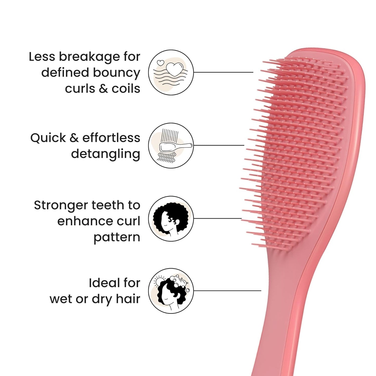 Tangle Teezer Ultimate Detangler Brush - Reduces Frizz & Breakage for 3C to 4C Curly Hair | Coral Pink