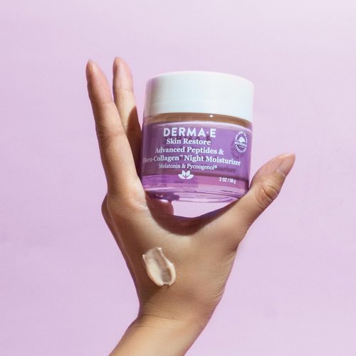 Derma E Advanced Peptides Night Moisturizer - Vegan Flora-Collagen Cream for Hydration & Elasticity, 2 Oz