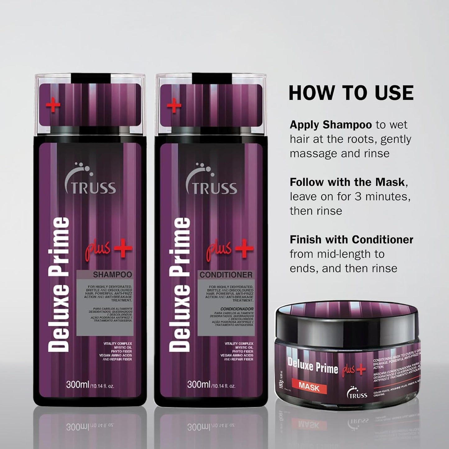 TRUSS Deluxe Prime Plus+ Shampoo - Moisturizing Formula for Dry, Damaged Hair | Frizz Control & Shine (10.1 Fl Oz)