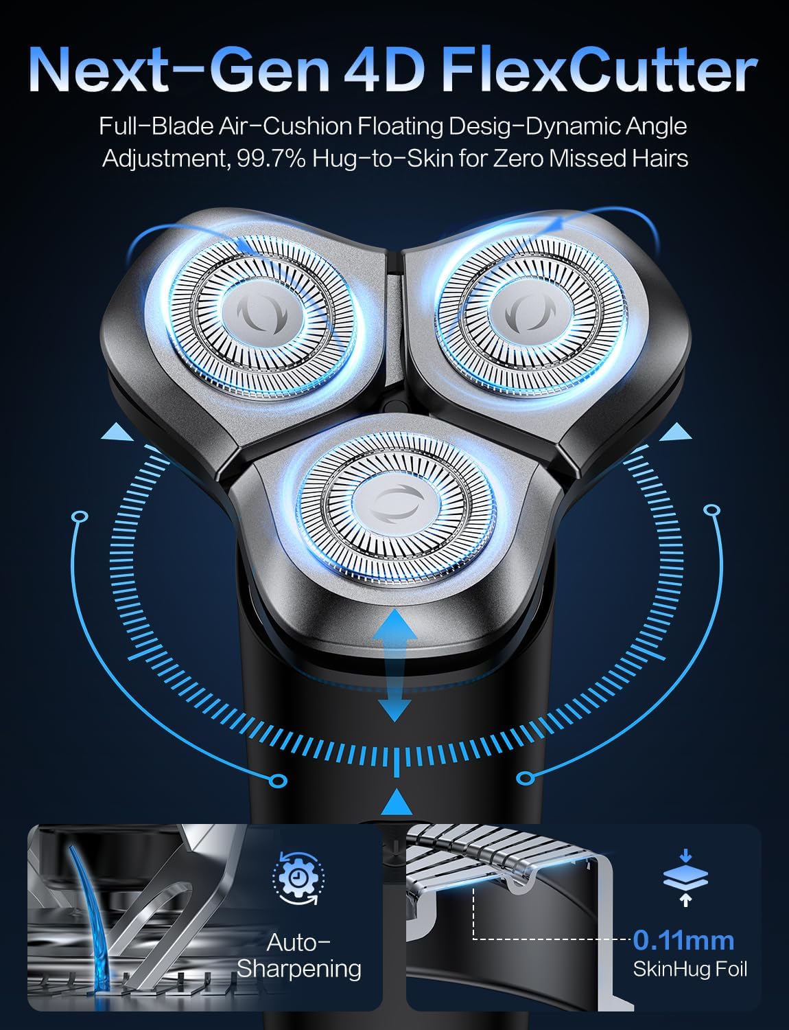 Skiennix Electric Razor for Men - 3-Blade Rotary Shaving System with Touch Switch & LED Display