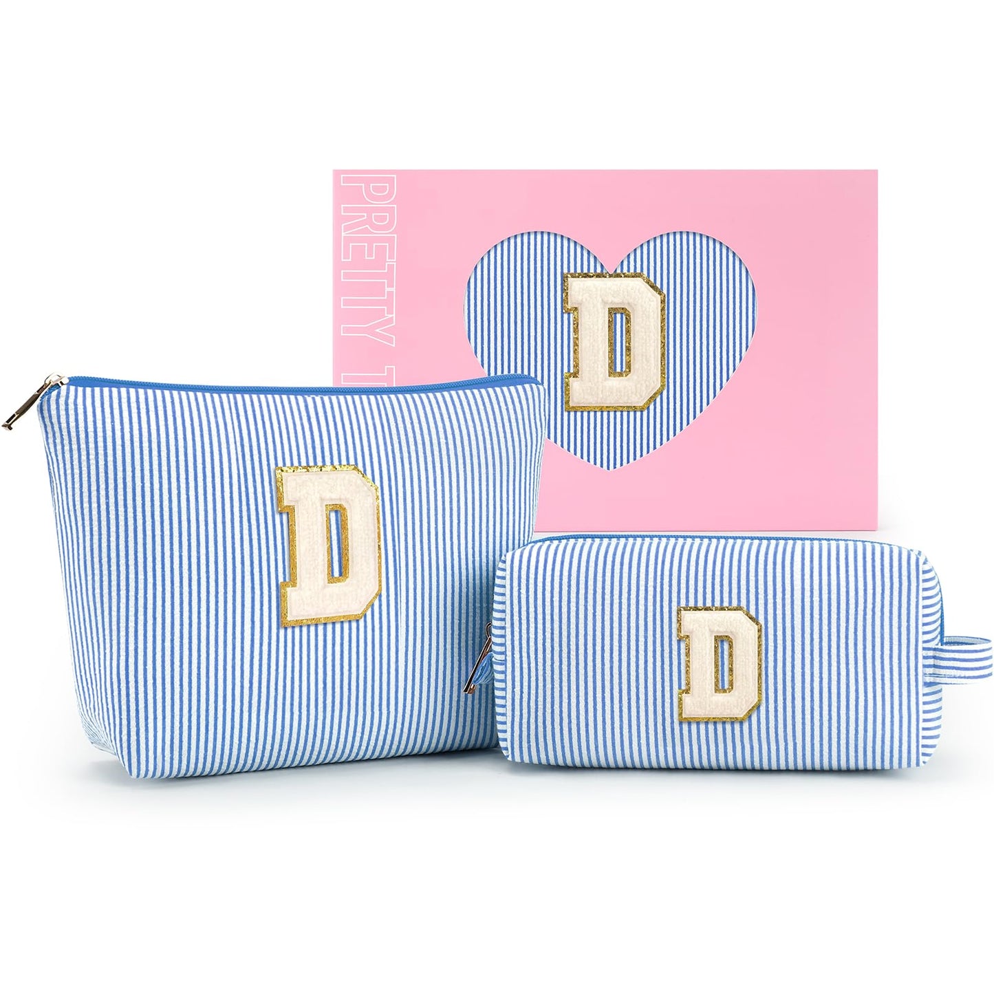 mibasies 2 PCS Initial Makeup Bags for Women: Cosmetic Bag for Travel Toiletry - Birthday Gifts for Girls Sister Wife Friend Daughter - Preppy Teen Girl Gifts Trendy Stuff - Blue D