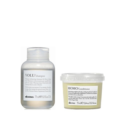 Davines VOLU Shampoo & MOMO Conditioner - Volumizing Shampoo for Fine Hair | Gentle Detangling, 2.5 oz Each