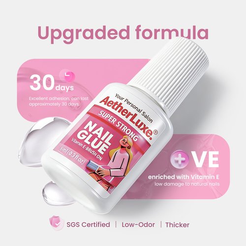 Super Strong Nail Glue for Press On Nails,New & Improved Formula with SGS Certification,5S Instant Dry,Up to 30 Days Hold,False Nail Glue,Brush Applicator,8ml,1 pcs