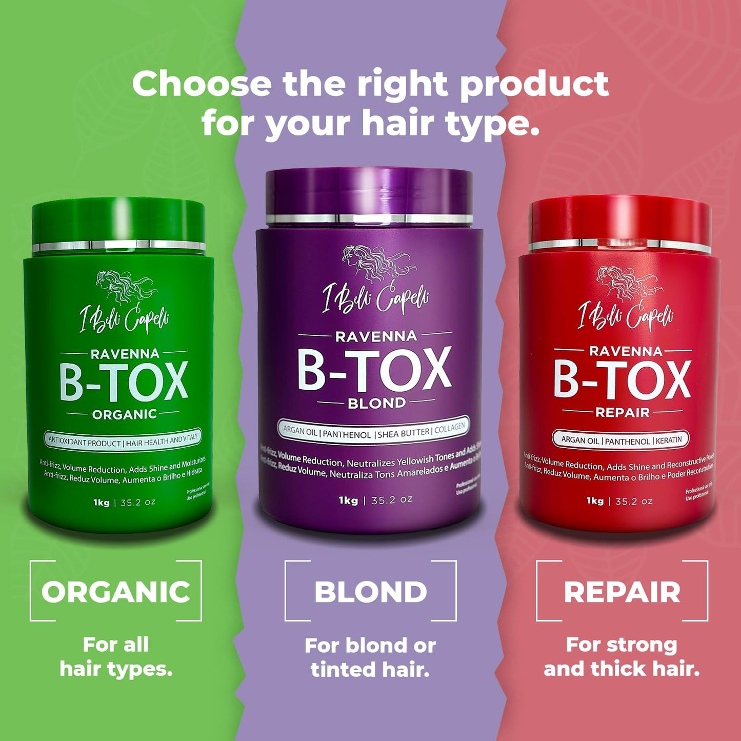 I Belli Capelli Ravenna Hair B-tox Treatment - Formaldehyde-Free, Anti-Frizz, Deep Hydration | 35.2 oz (1kg)