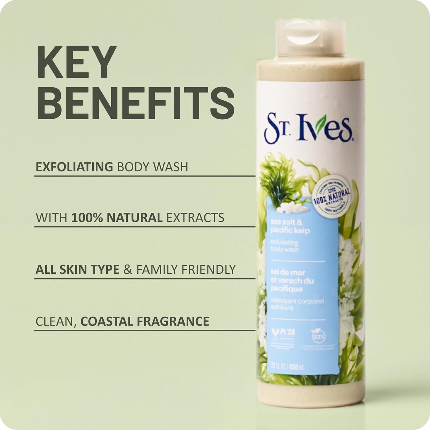 St. Ives Exfoliating Body Wash - Sea Salt & Pacific Kelp - 22 Fl Oz for Smooth Skin