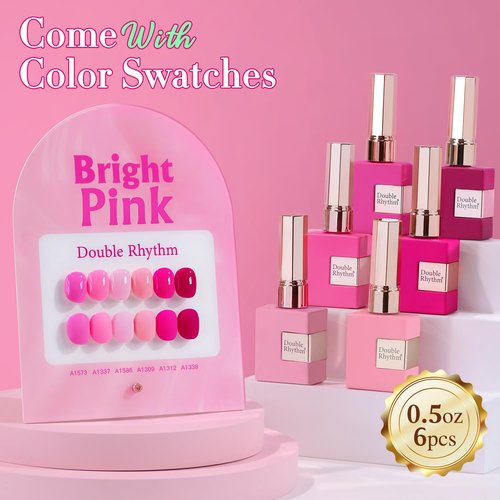 Double Rhythm Gel Polish Set - 6 Pcs 15 ML Soak Off Kit for Nail Art | Bright Neon Light Pink & Purple