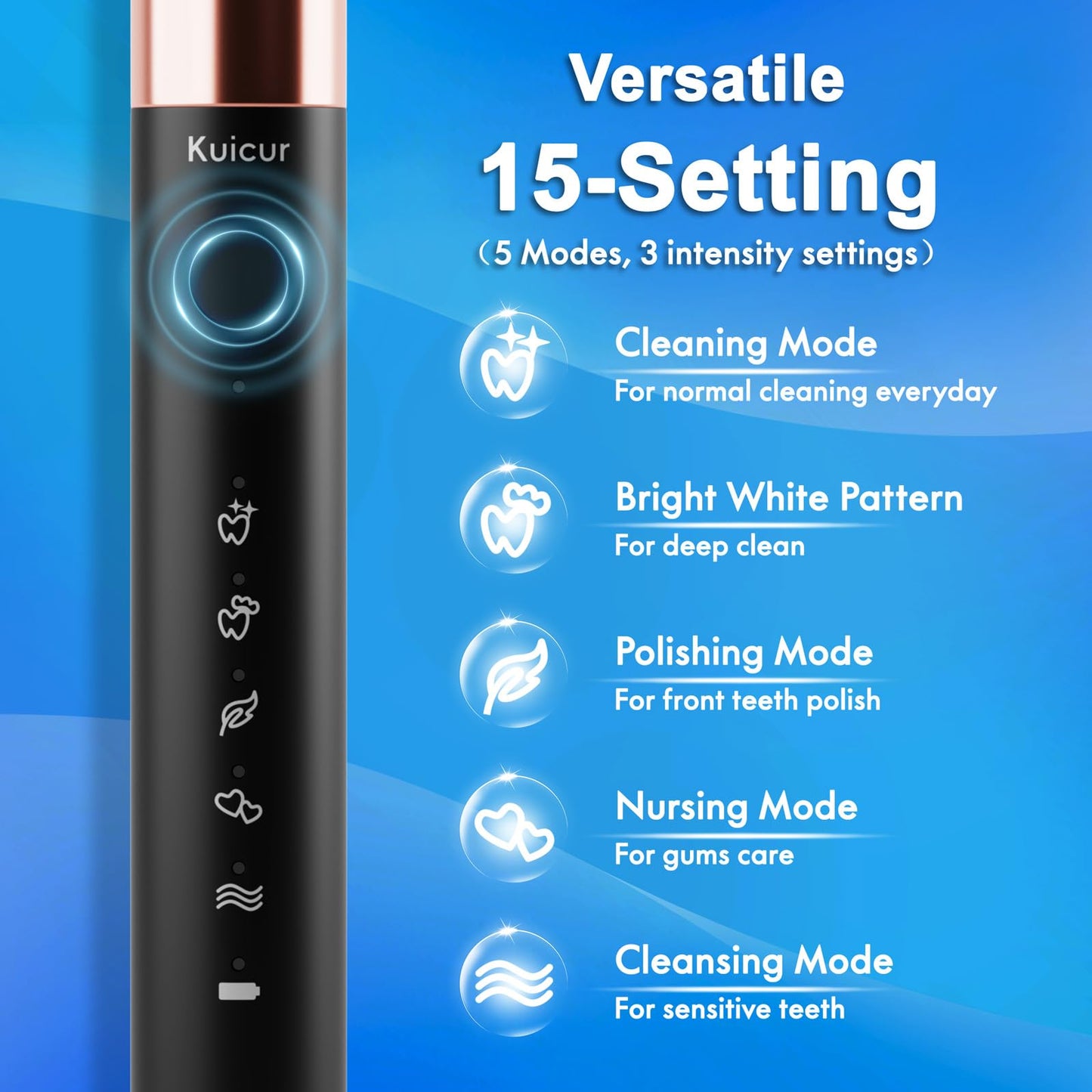 Kuicur 2 Pack Electic Toothbrush - White and Black