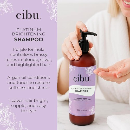 CIBU Platinum Brightening Shampoo - Purple Formula for Blonde & Silver Hair | Sulfate-Free, 1 Liter