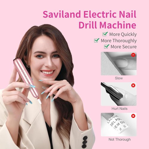 SAVILAND Electric Nail Drill - Professional Rose Efile Nail File with 6 Drill Bits | Portable for Home & Salon Use