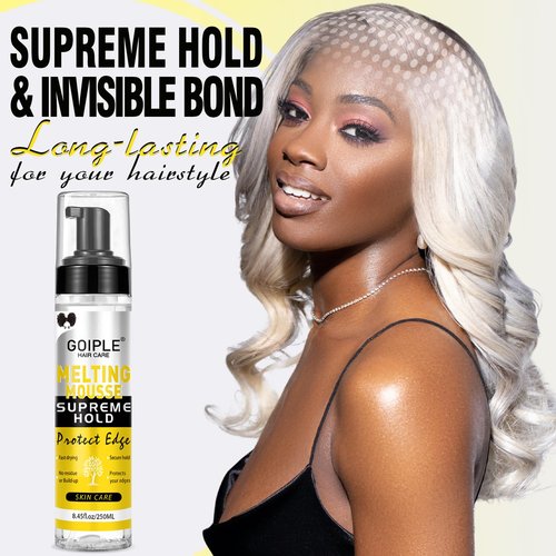 8.45 FL OZ Lace Melting and Holding Mousse Glue-Less Hair Adhesive for Wigs, Extra Hold Lace Melting Mousse Adhesive Wig Spray for Closure Wigs Extensions, Wig Melting Mousse Supreme Hold for Wig Hair