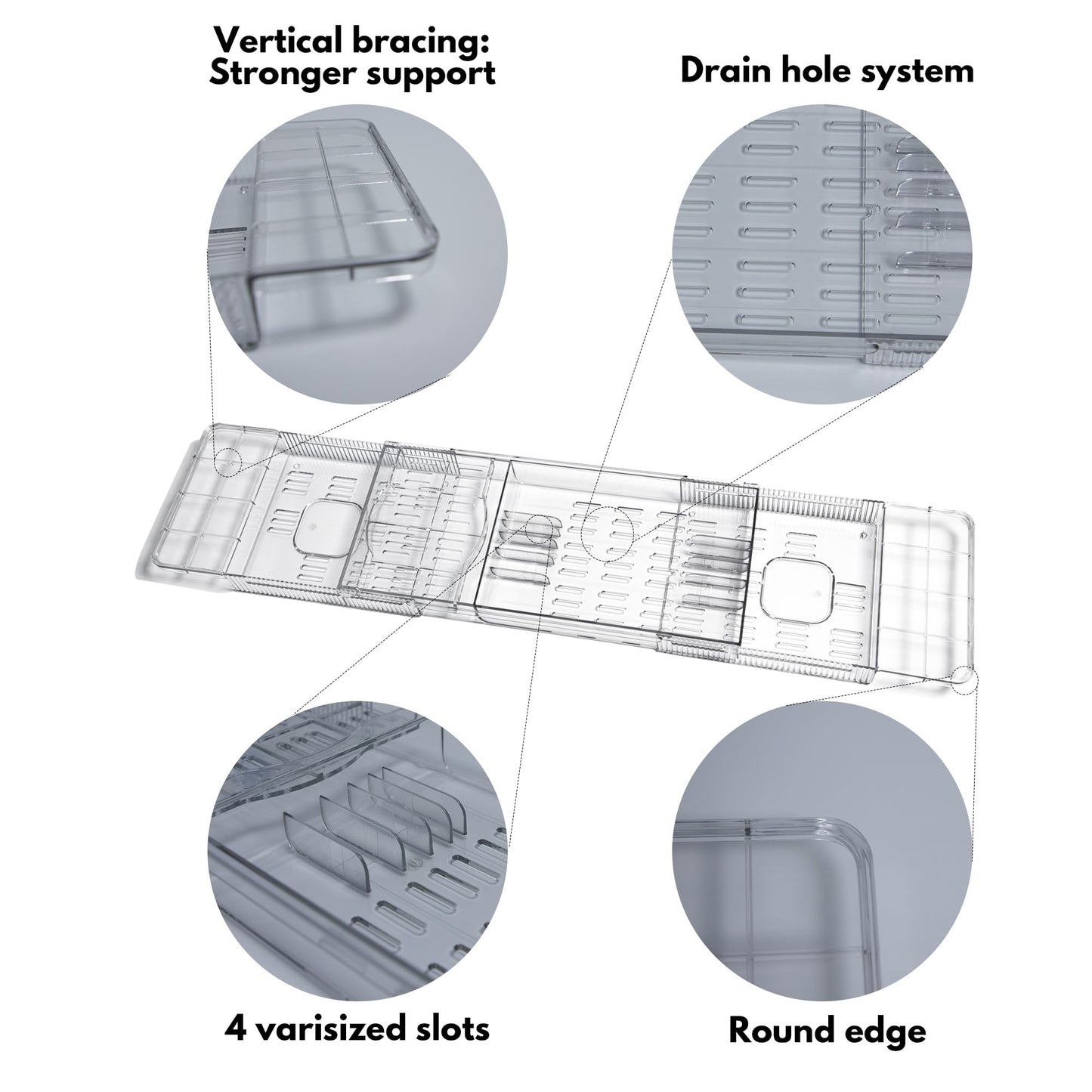 TaikonLab Expandable Bathtub Tray for Tub, Clear & Easy Maintenance Acrylic Material, Bath Organizer for Relaxing Spa, Fits Most Bathtubs and Bathroom Décor Style, Bath Tub Caddy Tray for Women