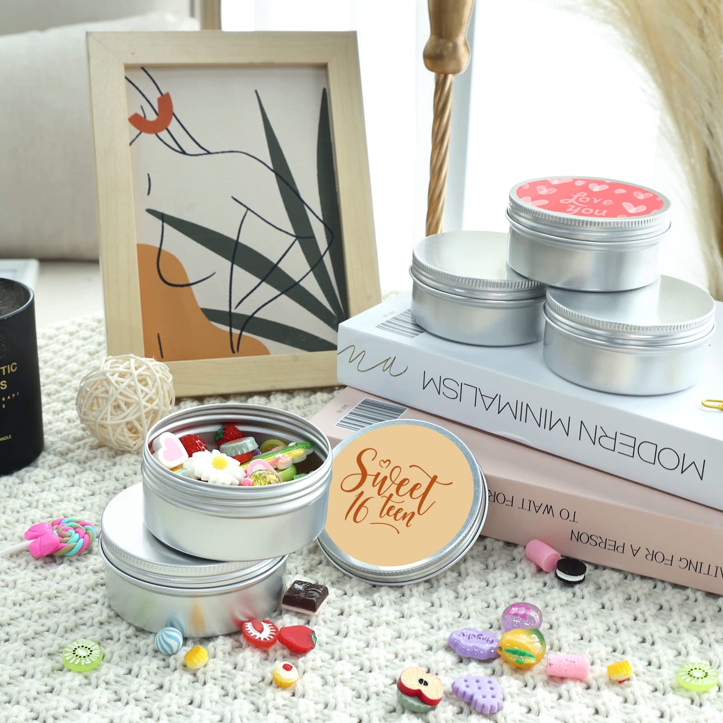 Moretoes 45 Pack Tins, 4oz Metal Round Tins Aluminum Empty Candle Tins with Screw Lid for Lotion Bars, Salve, Spices or Candles