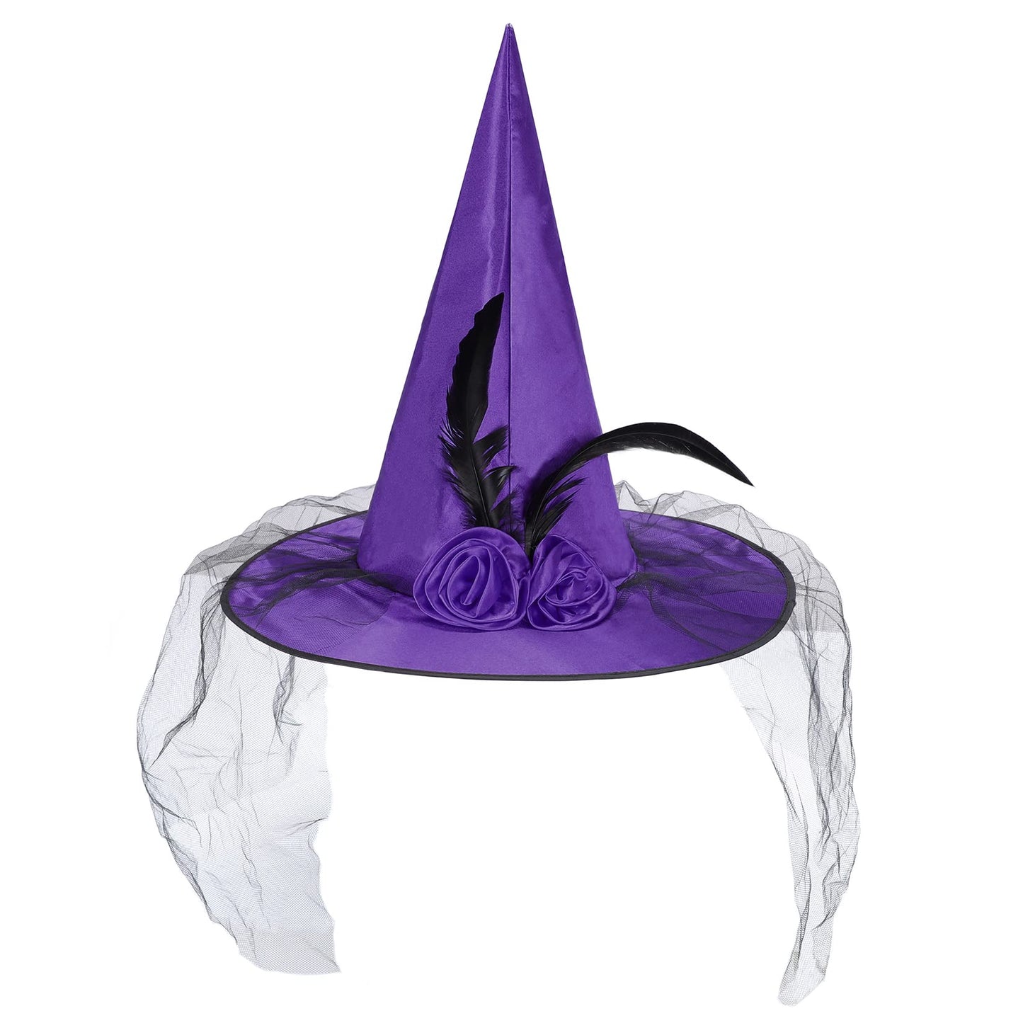 Century Star Witch Hats for Women Halloween Hats with Veil Adult Witch Costume Accessories for Party Rose Purple One Size