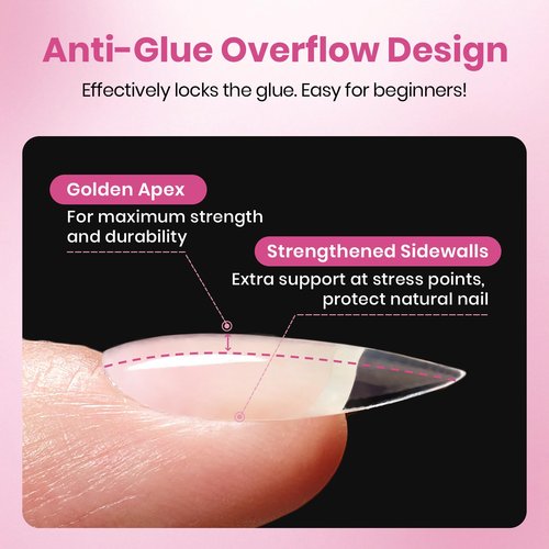 Beetles Gel Nail Tips Flat-X - Almond Square Medium, 320pcs 16 Sizes, Pre-Etched Half Matte Full Cover Soft Acrylic Press on Easy DIY False Nail Extension Salon for Flat & Natural Nail Beds