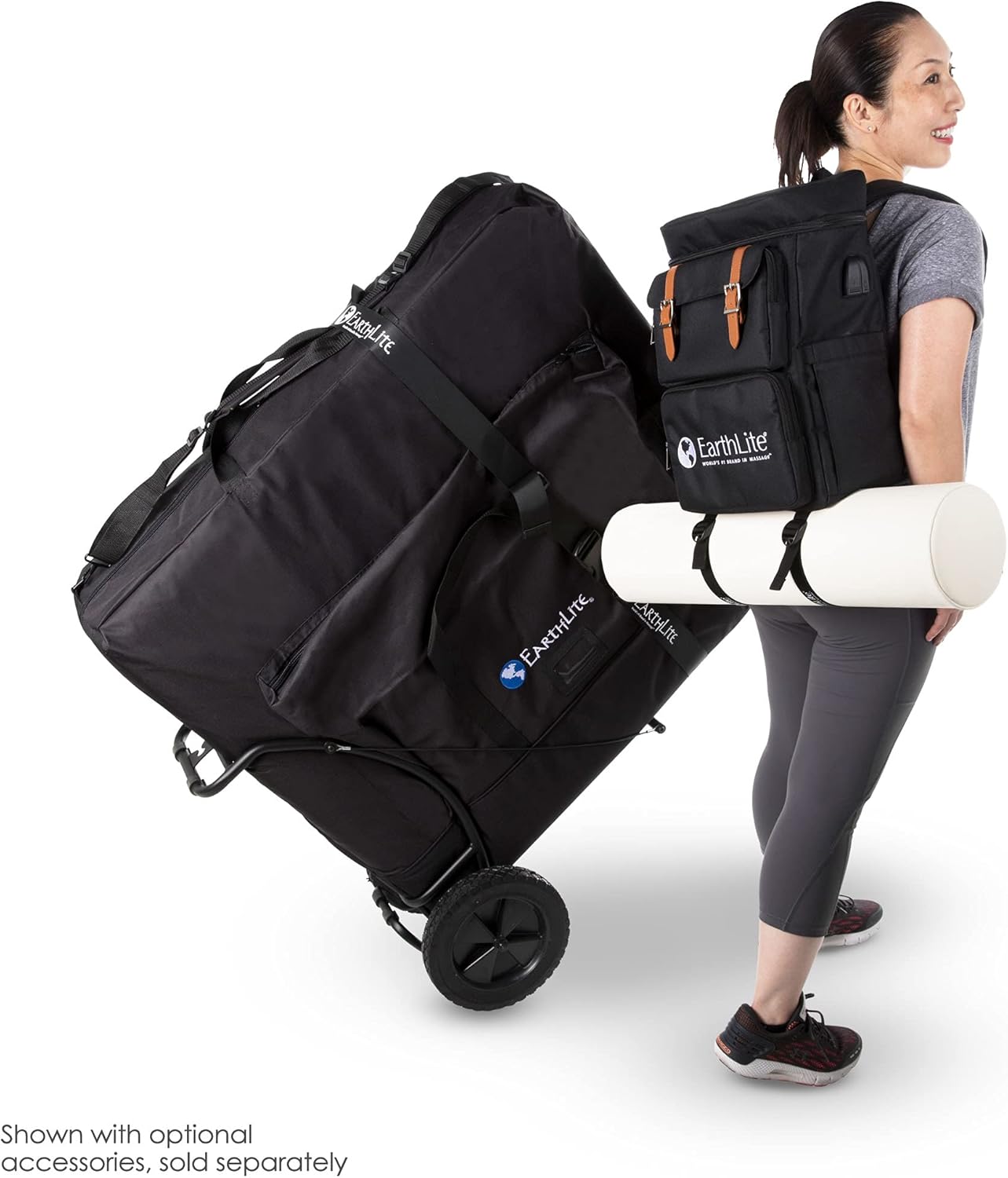 EarthLite LMT Go-Pack - Ultimate Travel Backpack for Massage Therapists | Water Resistant, USB Charging, Black
