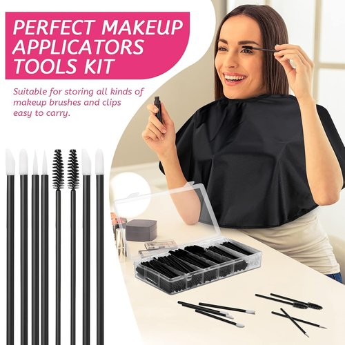 Maitys Disposable Makeup Tools Kit - 260 Pieces Eyeliner Brushes, Mascara Wands & Applicators | Black Organizer Box