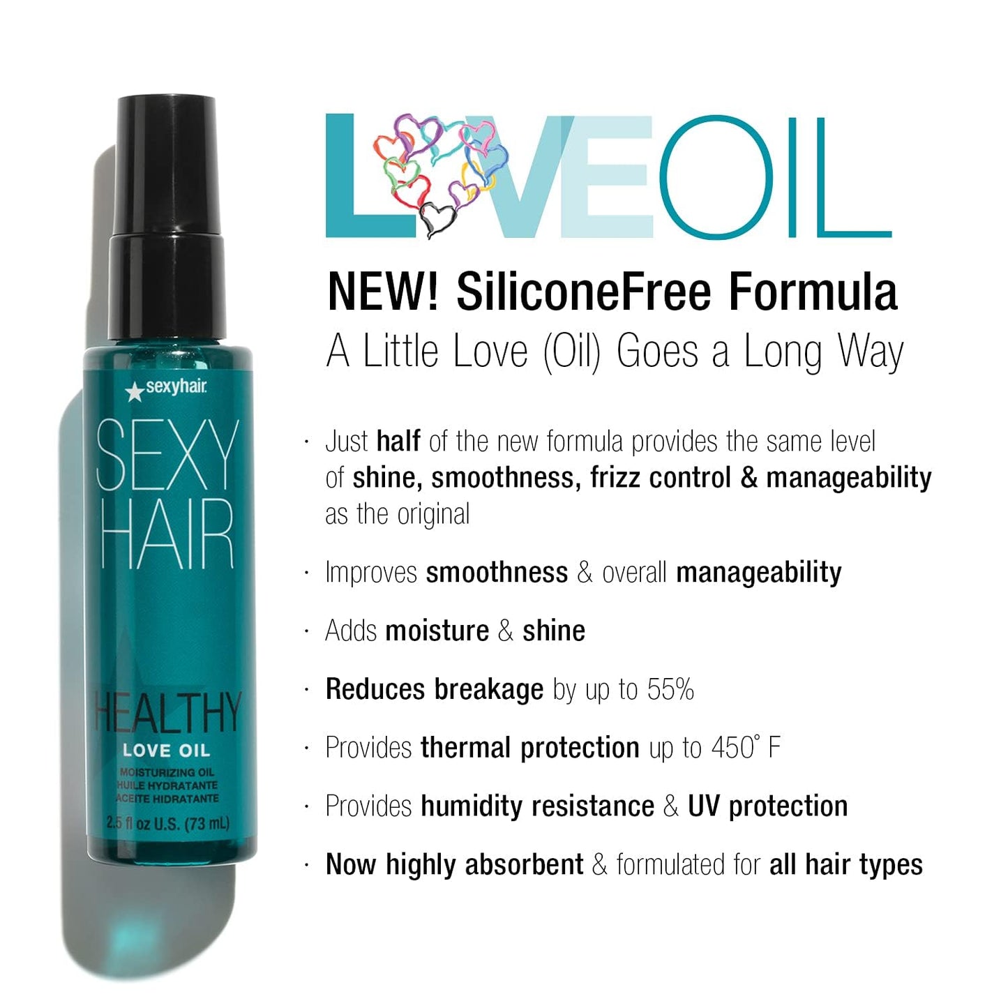 SexyHair Healthy Love Oil - Moisturizing Oil for Smoothness & Frizz Control | Thermal Protection & Shine | All Hair Types