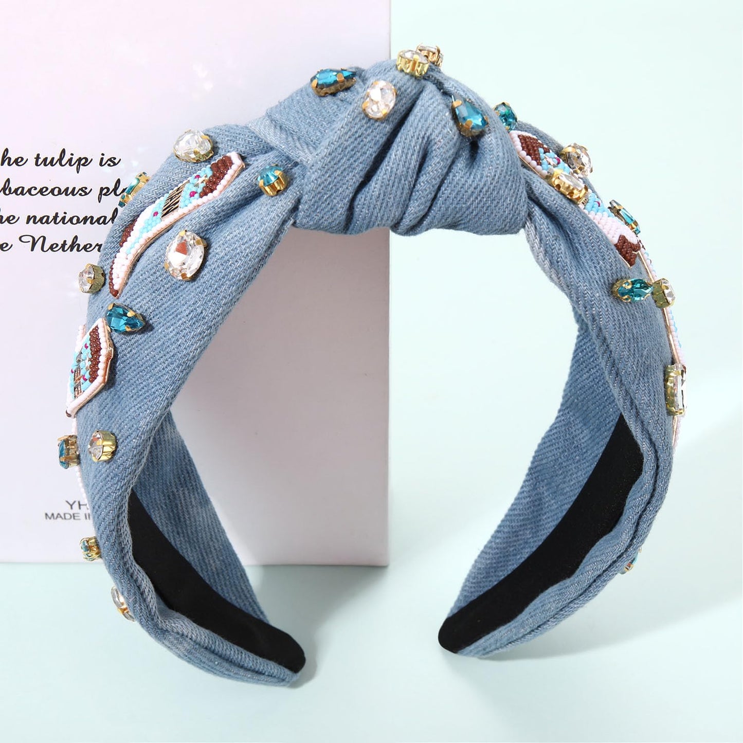 Western Cowgirl Headband Accessories for Women Cowgirl Cowboy Boot Embellished Headband Rhinestone Crystal Pearl Top Knot Headband Rodeo Nashville Bachelorette Party Country Concert Outfit (Blue)