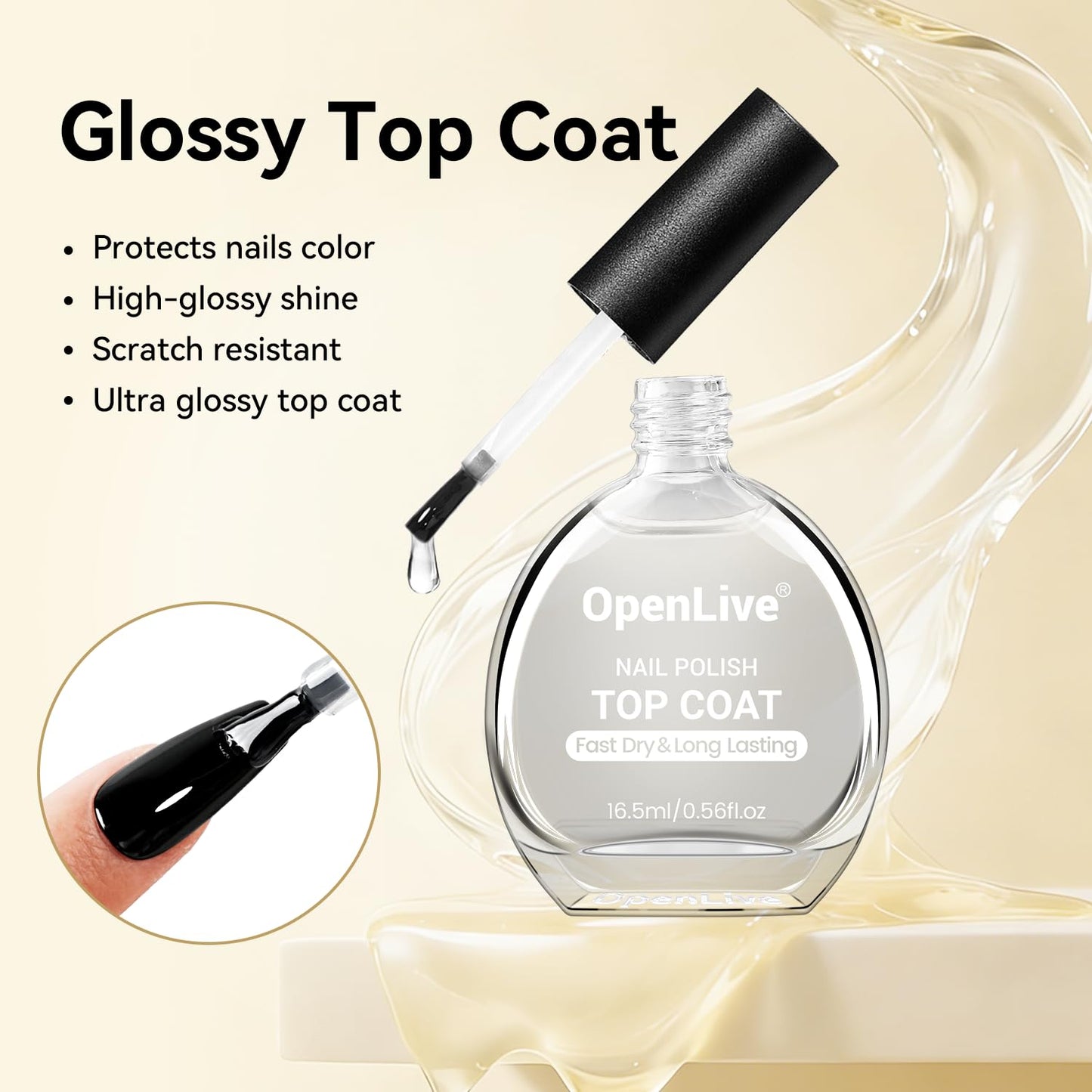 Skiennix Top Coat Clear Nail Polish - Quick Dry, High Shine, Long Lasting Gloss | 16.5ml