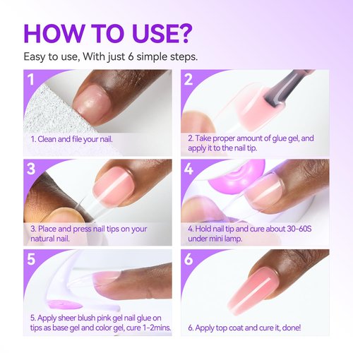 Gelike EC Gel Nail Glue UV Light: Sheer Blush Pink 6 in 1 Adhesive Gel Nail Polish, Strong Nail Glue for Press On Nails Nails Acrylic Tips, Long Last - Nail Art Gift for Home Salon Beginner DIY