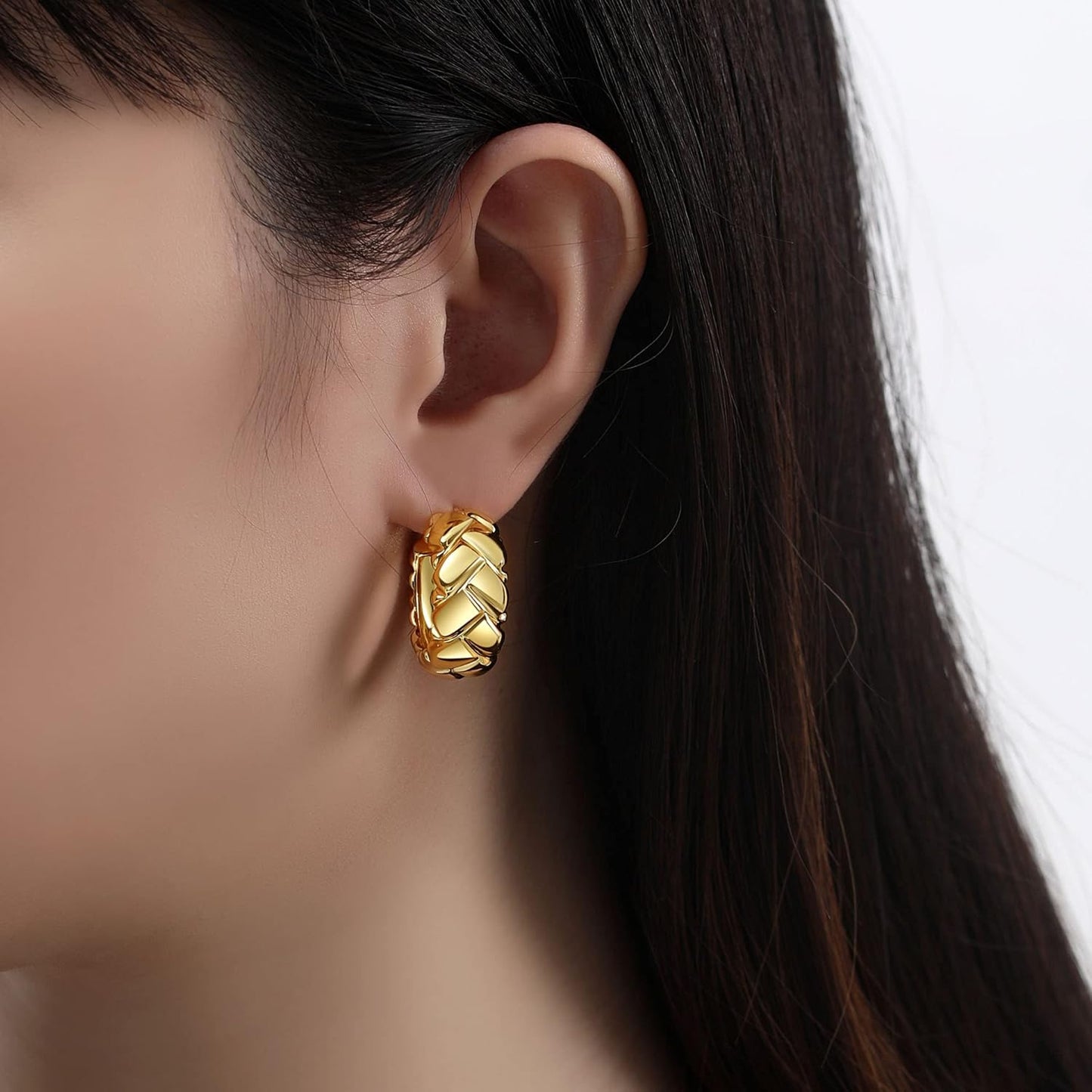 Skiennix 18K Gold Plated Chunky Hoop Earrings - Stylish Thick Statement Jewelry for Women