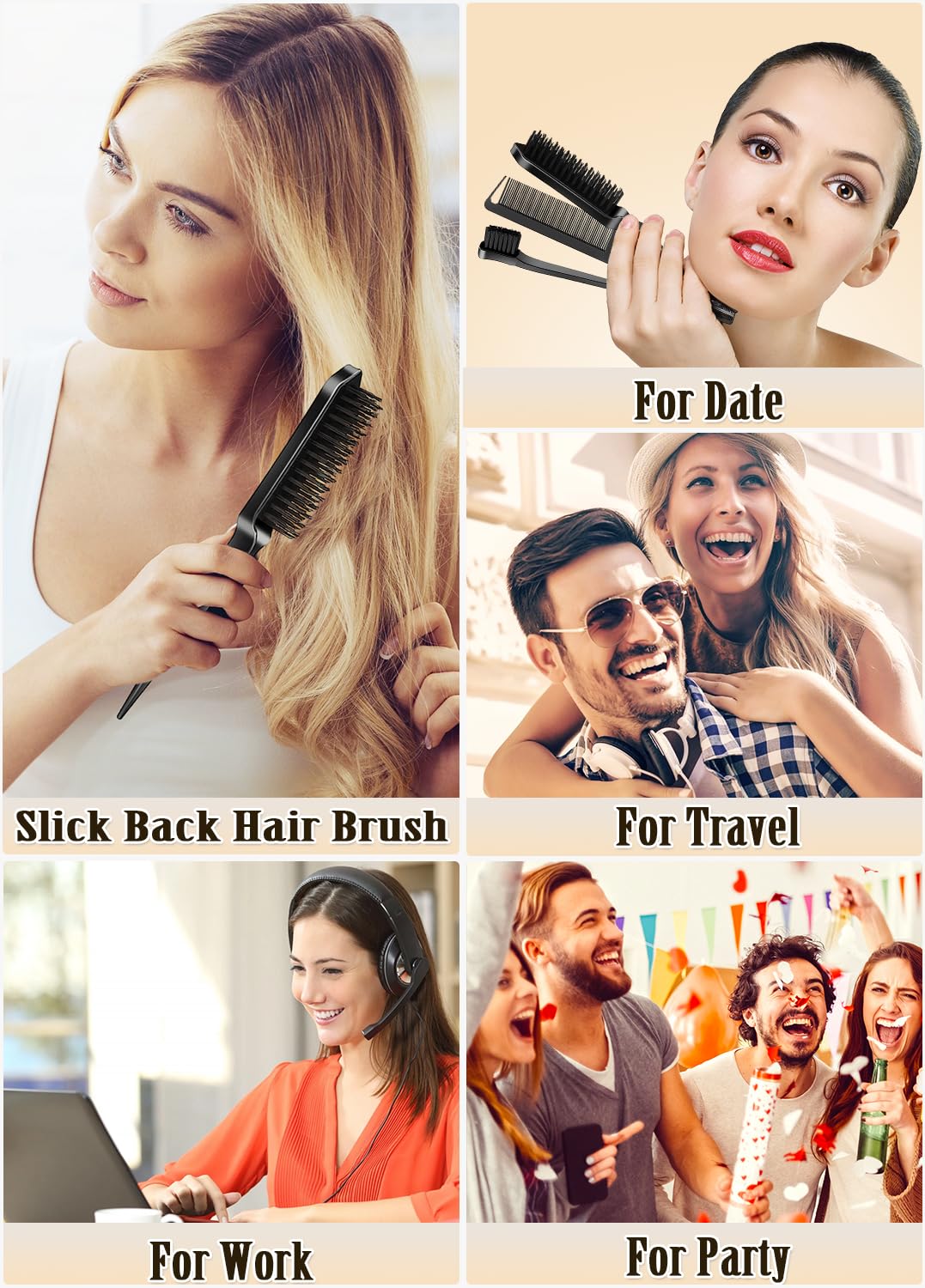 Slick Back Hair Brush & Wax Stick Set - Frizz Control & Flyaway Smoothing - Perfect for Sleek Ponytails & Buns