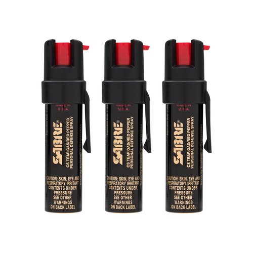 SABRE 3-in-1 Compact Defense Spray – Pepper Spray, Tear Gas & UV Dye, Max Police Strength, Belt Clip for Quick Access, 4X Longer Spray Time (Up to 13 Seconds), 0.67 fl oz, Secure & Easy Safety