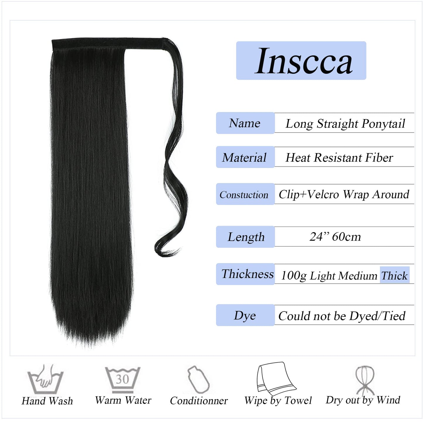 Inscca Ponytail Clip In Extension Dark Blonde Long Synthetic Pony Tails 60 cm Wrap Around Fake Hair Piece 100 g 24" for Black Women