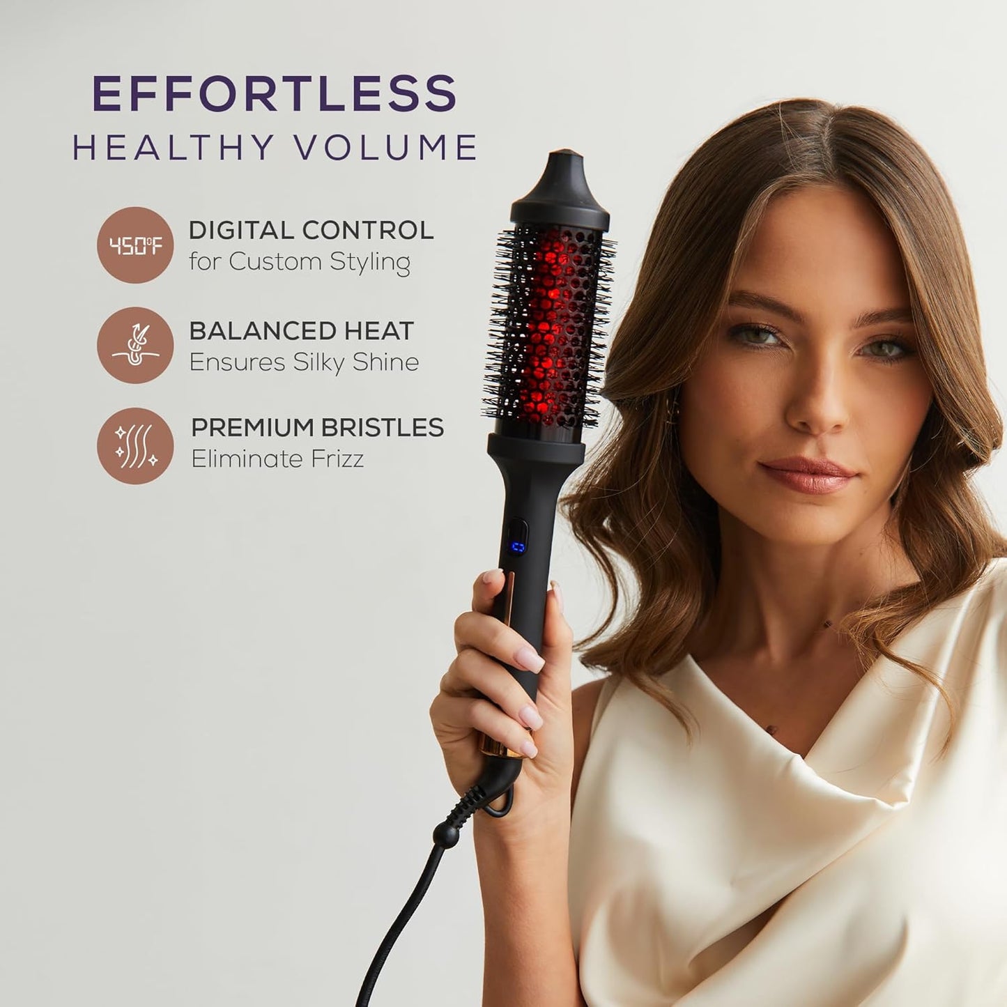 Sutra Thermal Brush - Lightweight Heated Round Hair Styling Brush with Digital Display | Auto Shut-Off & Ionic Technology