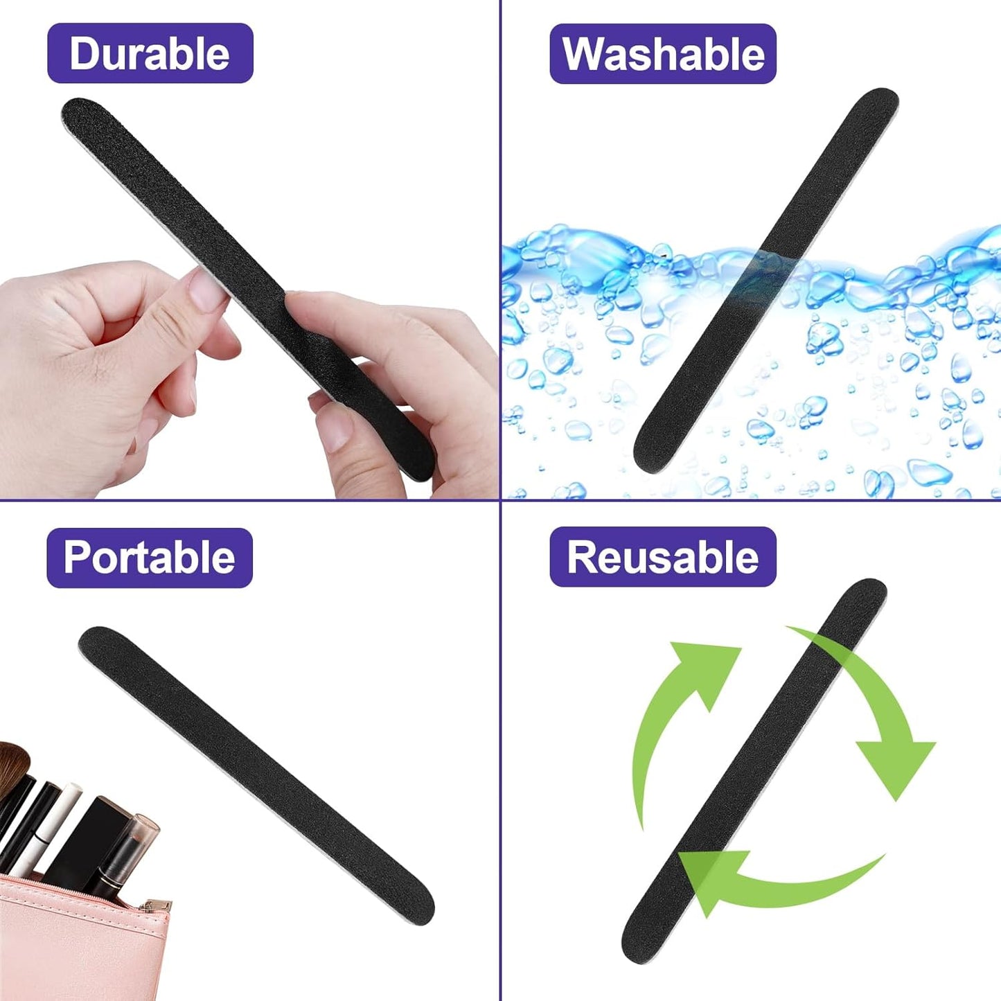 Skiennix Emery Board Nail Files - 100/180 Grit Wooden Manicure Tools | 24 Pack, 7 Inches, Black