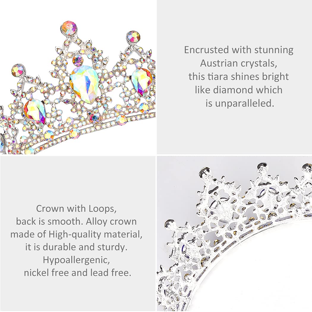 Didder Bridal Queen Tiara, AB Rhinestones Wedding Tiara for Women Silver Princess Crown for Girls Crystal Tiaras and Crowns for Women Tiaras for Girls Hair Accessories for Birthday Prom Costume Gift