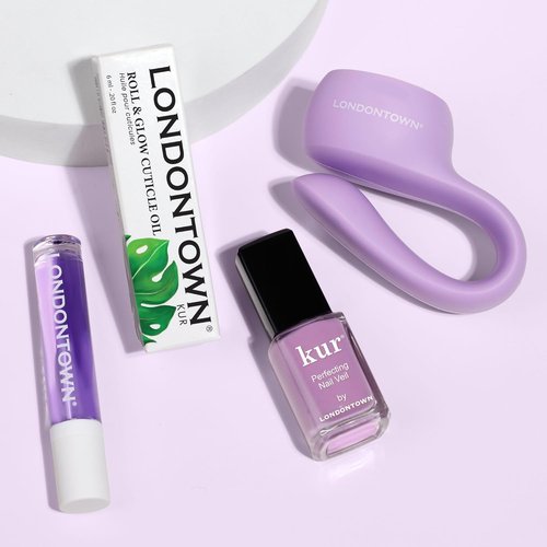 LONDONTOWN Violet Vibes Nail Polish Set - Sheer Lilac Tint with Polish Holder & Cuticle Oil for Healthy Nails