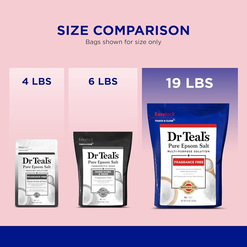 Dr Teal's Pure Epsom Salt - Fragrance-Free Magnesium Sulfate USP | 19 lbs Bulk Size