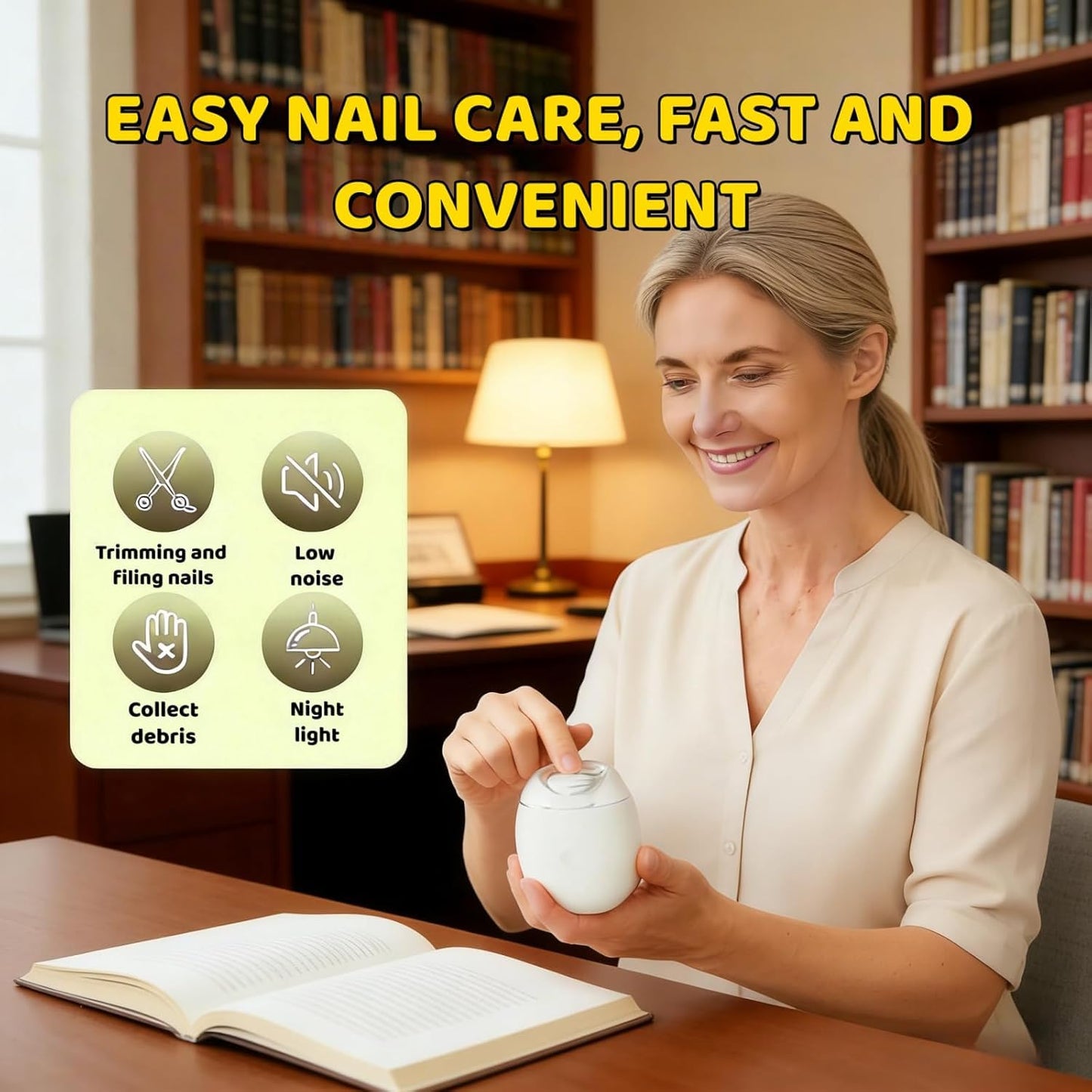 Universal Automatic Fingernail Grinder,Portable Electric Nail Clipper with LED Light and 3 Speeds,360° Silent Auto Fingernail Cutter and Polishing Trimmer,Grooming Home