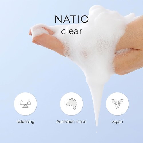 Natio Australia Clear Oil Control Foam Cleanser - Acne Face Wash with Tea Tree & Witch Hazel | 5 oz for Oily Skin