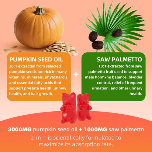 GrnLife Pumpkin Seed Oil Gummies with Saw Palmetto, Organic Pumpkin Seed Oil Supplement for Hair Growth & Skin Health, High Pure Extract for Women Men, Raspberry Flavor, 60 Count