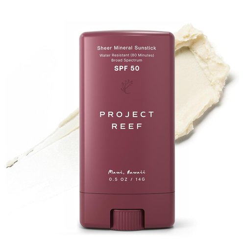 Project Reef SPF 50 Mineral Sunscreen Stick - Compact, Vegan & Ocean-Friendly, Water-Resistant, 0.5 oz