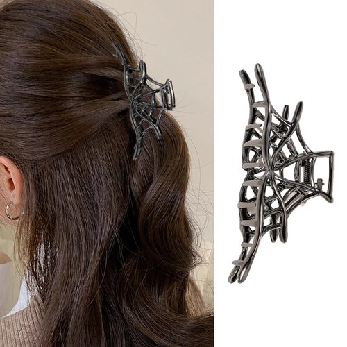 AIUPUOC Metal Black Spider Web Hair Clip for Women, 1Pcs, Medium, Halloween Themed, Metal Material, Hair Clip, Hair Accessory, Party Hair Decorations, Cosplay, Travel, Work, Everyday Wear